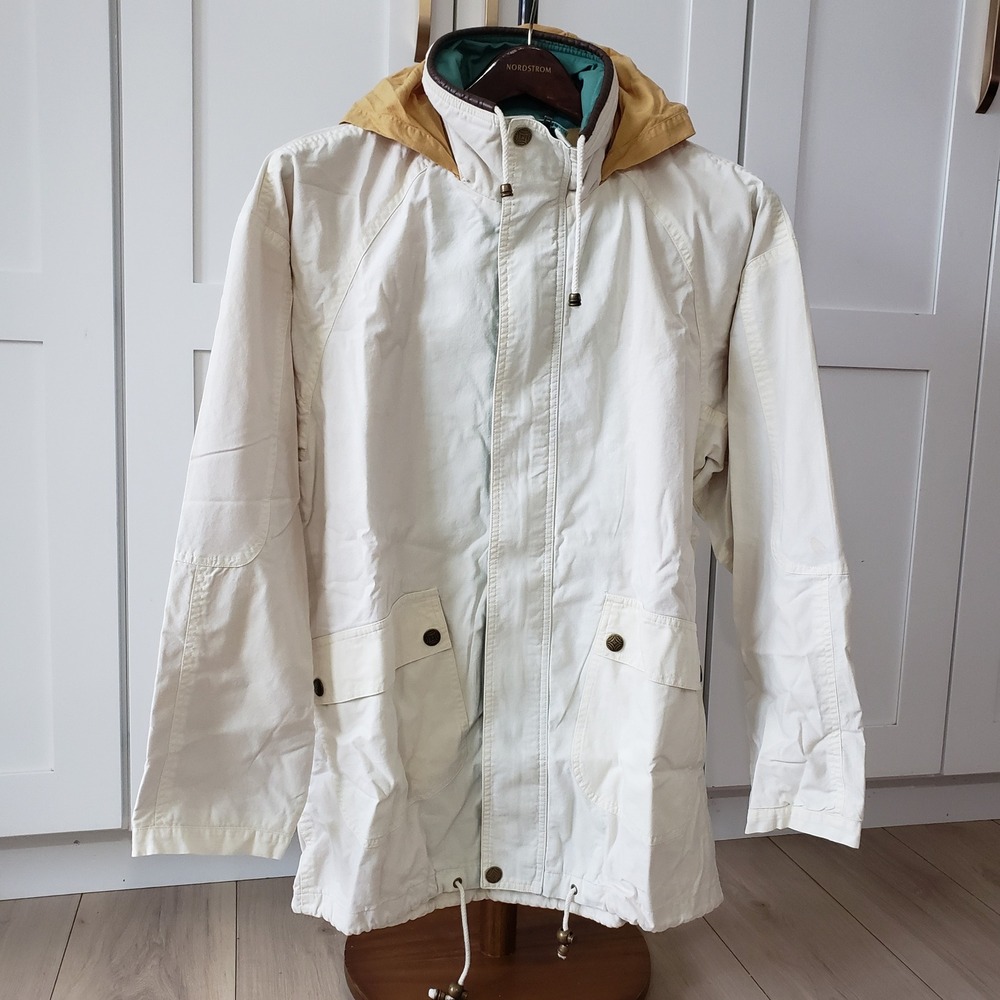 JL Colebrook Hooded Parka Jacket Womens S White Cotton Utility Vintage Coat
